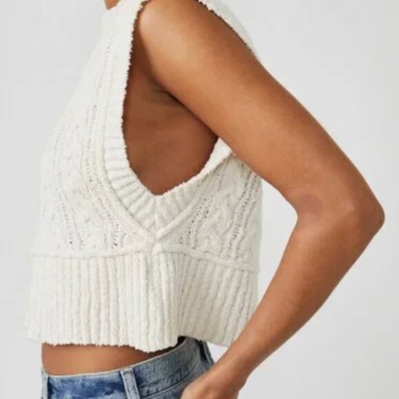 Brand New Free People Rowan Sweater Vest COTTON Cable Knit Relaxed Top - Picture 3 of 5